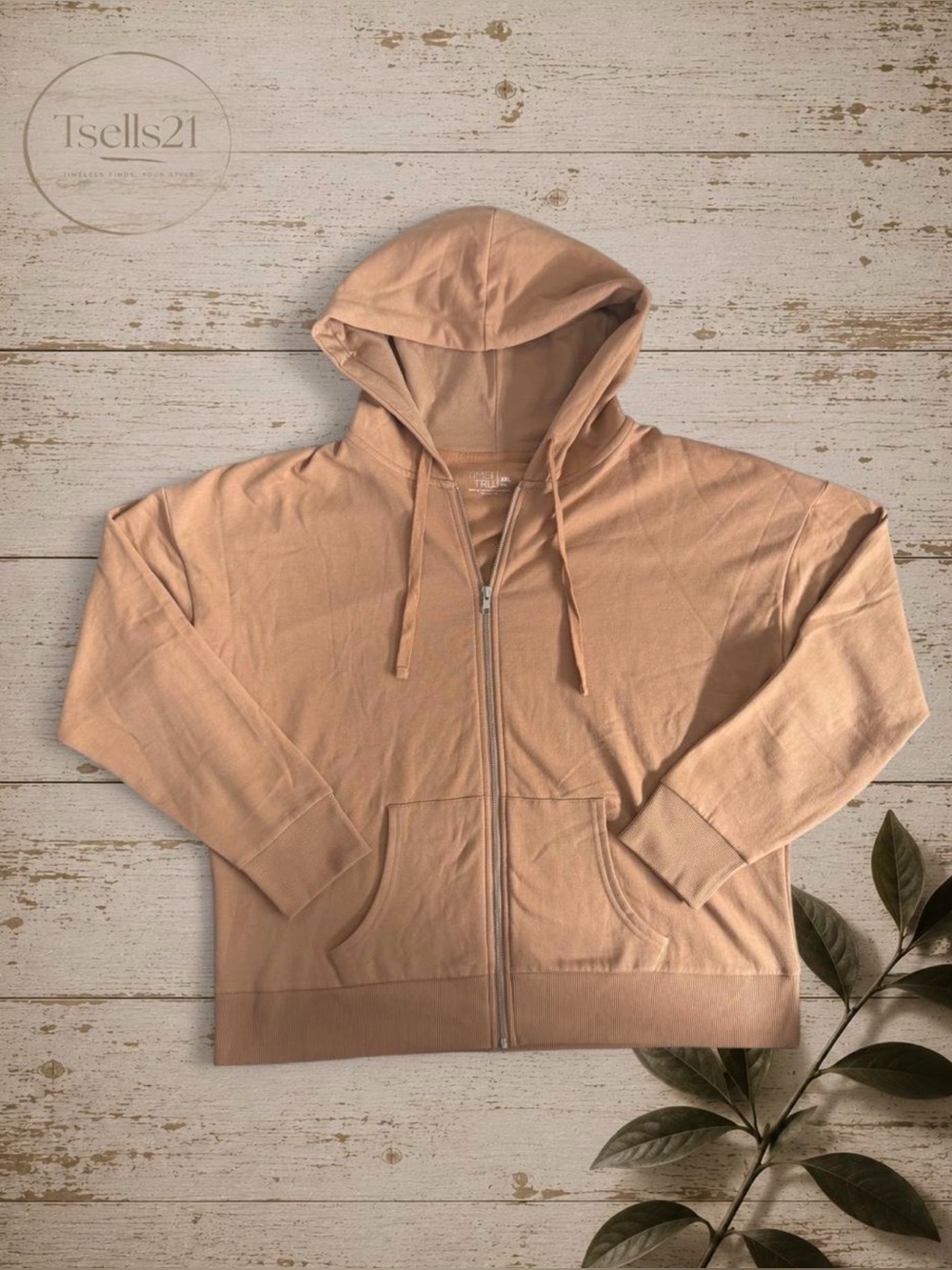 Time and Tru Tan Cotton Blend Neutral Full-Zip Hoodie - Size XXL